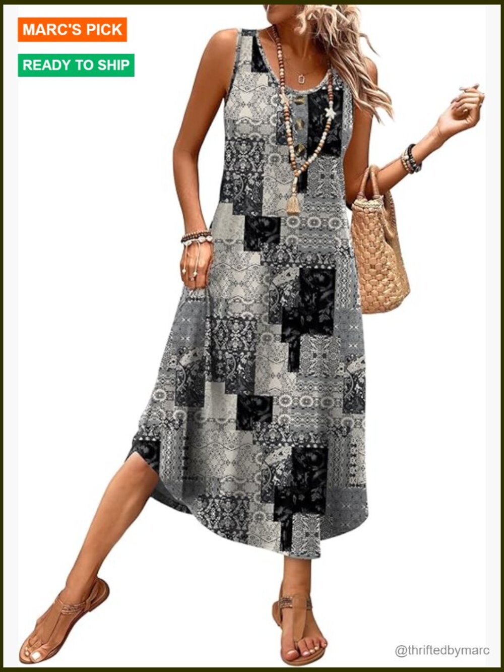 Sleeveless Button Front Midi Dress with Pockets